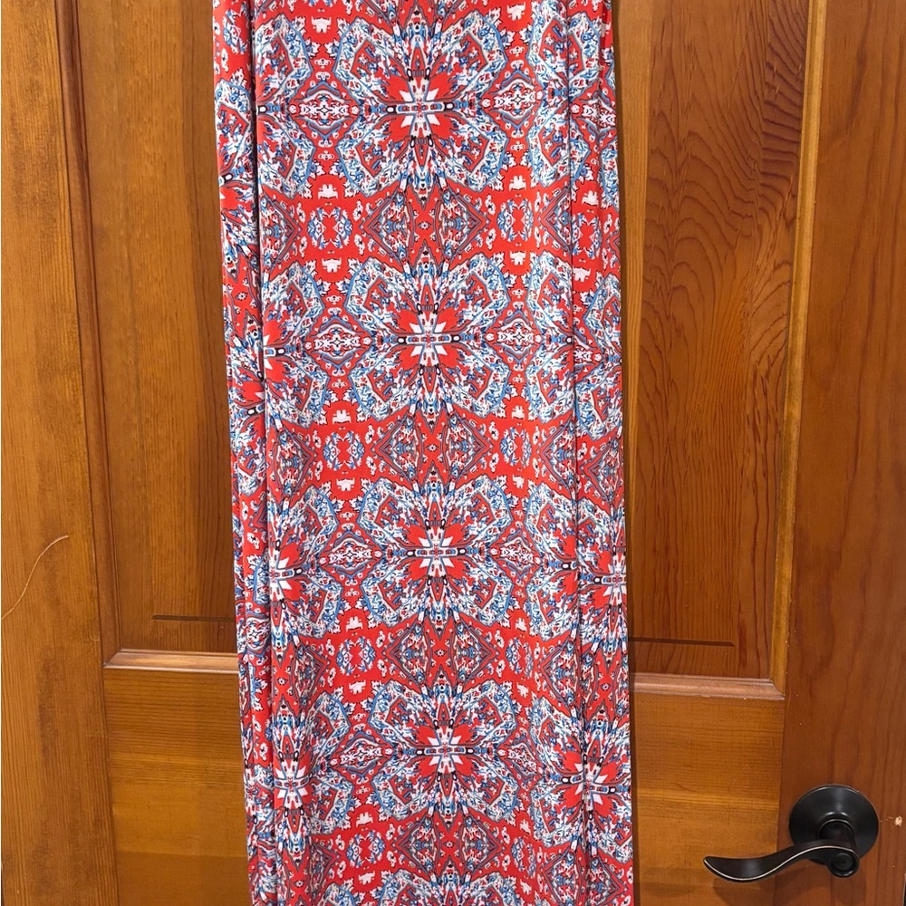 Gilli Red and Blue Geometric Maxi Skirt